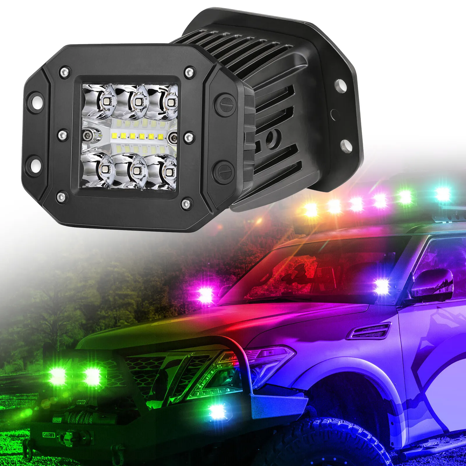 4.8 inç RGBW gömme montaj LED sürüş işıkları kapalı yol RGB LED iş lambası şeridi süper parlak sis farları için kamyon UTV ATV SUV 4X4