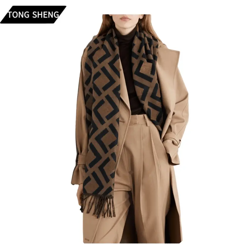 Khăn Quàng Cổ Cashmere Tinh Khiết 100% Dệt Kim Tinh Xảo Sang Trọng Cho Nữ Khăn Quàng Cổ Pashmina Mùa Đông Cho Nam Nữ Khăn Choàng Cashmere Len Dệt Hoa Có Logo Tua Rua