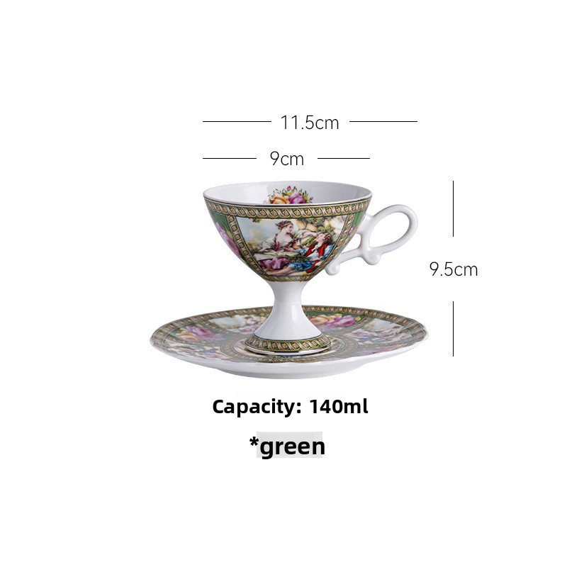 Taza y platillo verde de cintura delgada