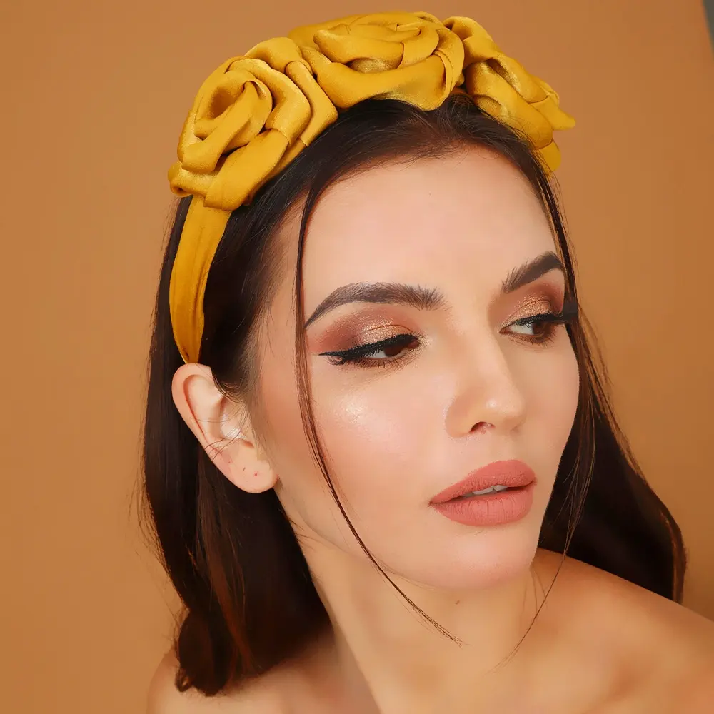 Wholesale Creative Handmade Big Silk Flowers Hair Hoop Accessories Delicate Crown Rose Flower Headbands For Women