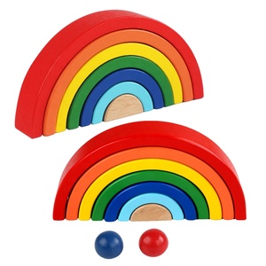 Juguete de madera Montessori para niños, bloques de construcción del espacio de geometría, juego de apilamiento de puente de arco de colores para bebés - Product Image 4
