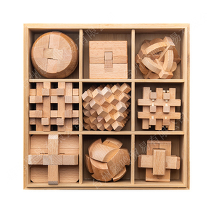 楽しい教育DIY 3D木製パズルセット大人の子供のための4ピースの頭脳ティーザー改善のためのゲームに挑戦 - Product Image 1