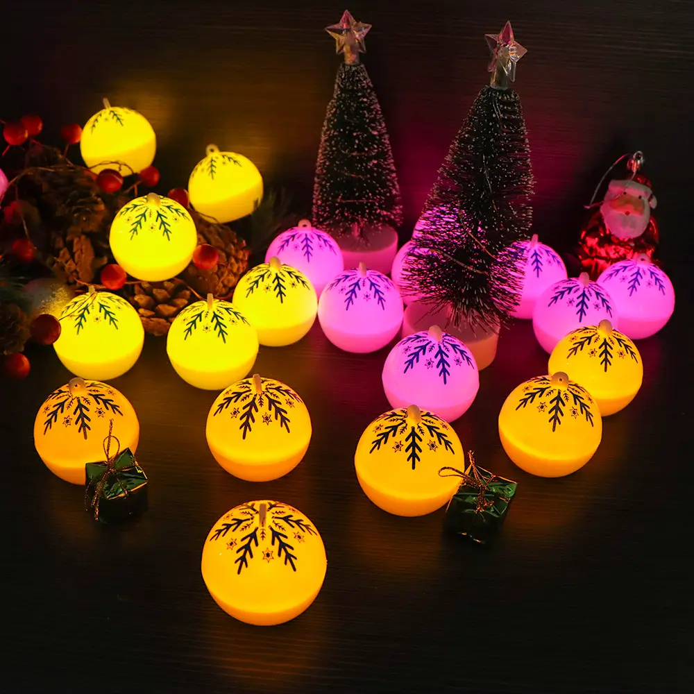 9Pcs Mini Christmas decorativo Hanging Ball Light Electronic Blue Snowflake Pattern LED Colorful Hover Light con lenza da pesca