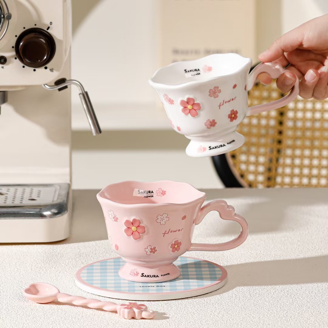 High appearance level cherry blossom <strong>tall</strong> glass accompanied by gift ceramic <strong>cup</strong> girls office drink <strong>cup</strong> - Product Image 4