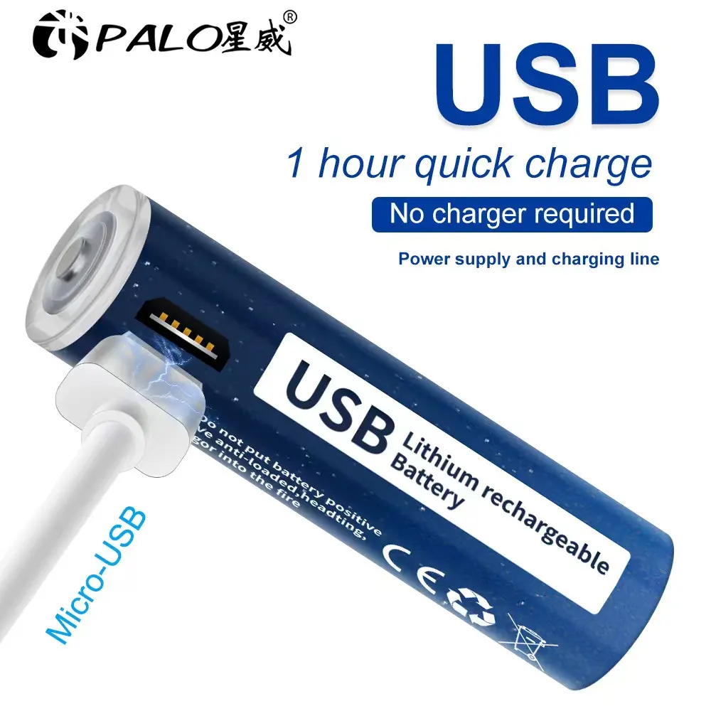 Baterai aa isi ulang Usb isi daya cepat satu jam 1.5V AAA ukuran baterai Lithium 1110mAh dengan pengisian daya micro-usb