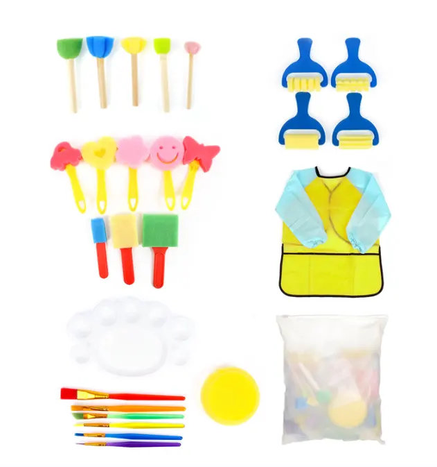 Drawing Tools Kit Sponge Brushes Paint Tools With Apron Painting Set for Children