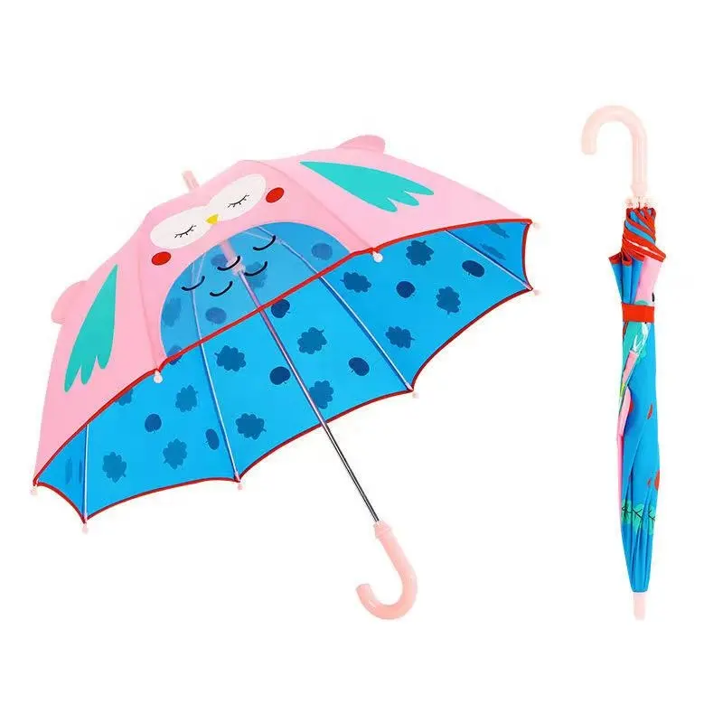 Parapluie de pluie pour petits enfants avec bande réfléchissante cadeau pour anniversaire pour garçons et filles dessin animé en polyester en plastique pour enfants 19'