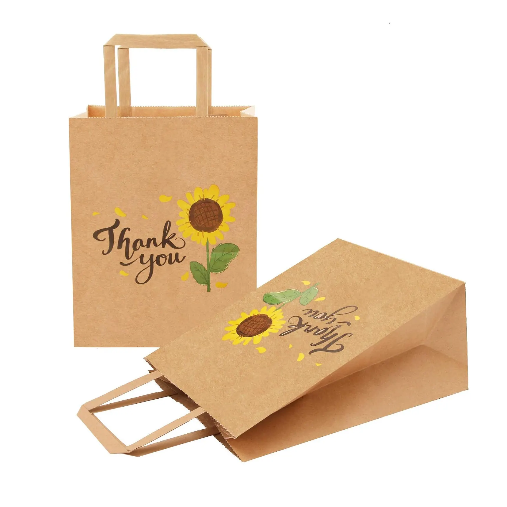 Eco Shopping Business Retail Graças Presente Girassol Brown Flat Handle Preço Baixo Preço Atacado Designer Paper Bags