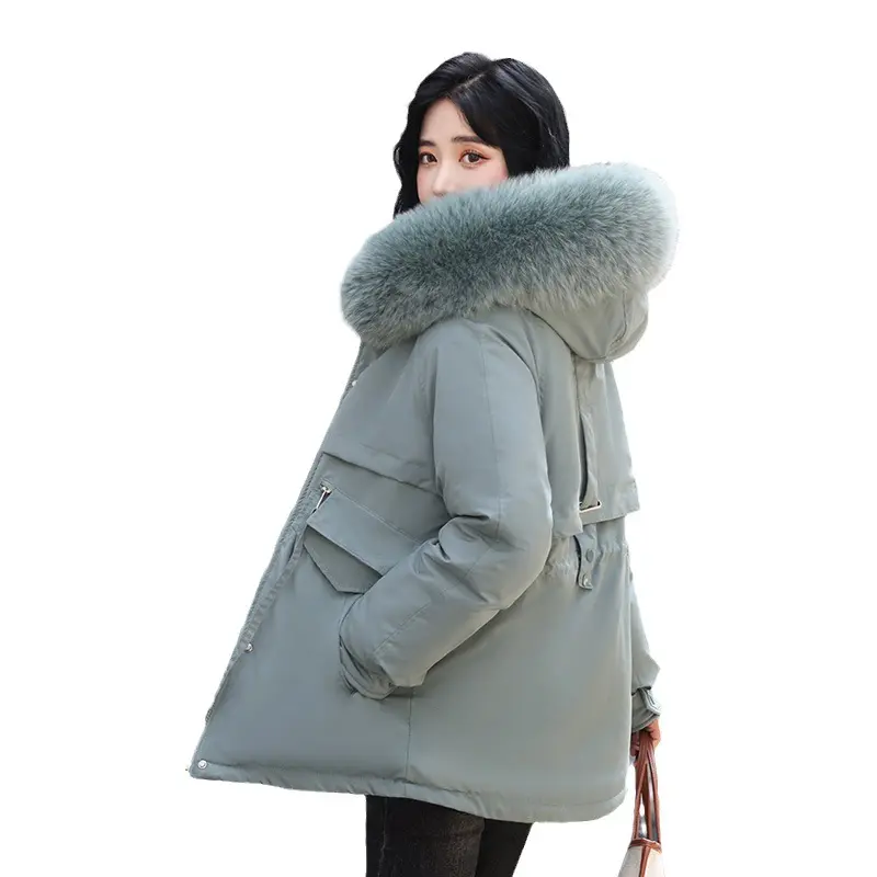 Wholesale Lady Fur Collar Long Hoodies Women's Parkas Coats Fur Parka Jacket Winter Jacket Woman