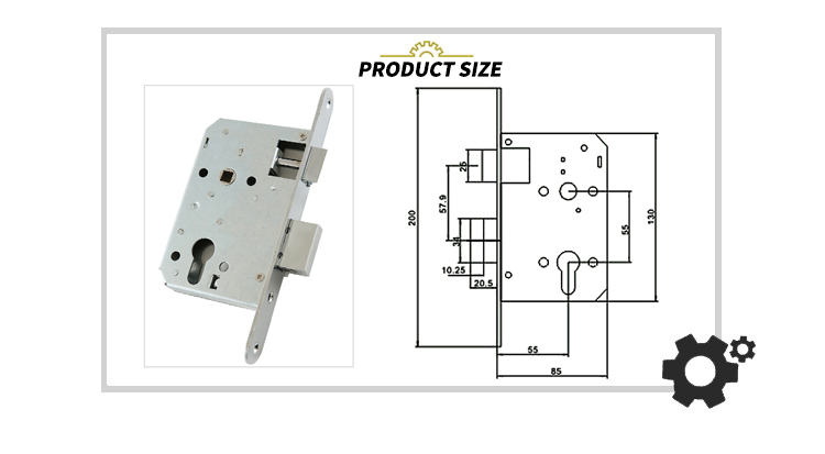 EADER European market  High safety  cylinder iron Lock body 55 55 Mortise lock door lock Zinc iron Latch bolt