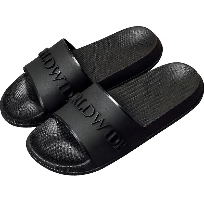 Zapatilla de PVC personalizada con Logo 3D para hombre, zapatilla negra con logotipo personalizado