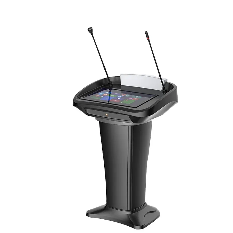 Plastik v-şekli kürsü elektronik konuşma mikrofon ile bilgisayar masası düğün podyum kürsü