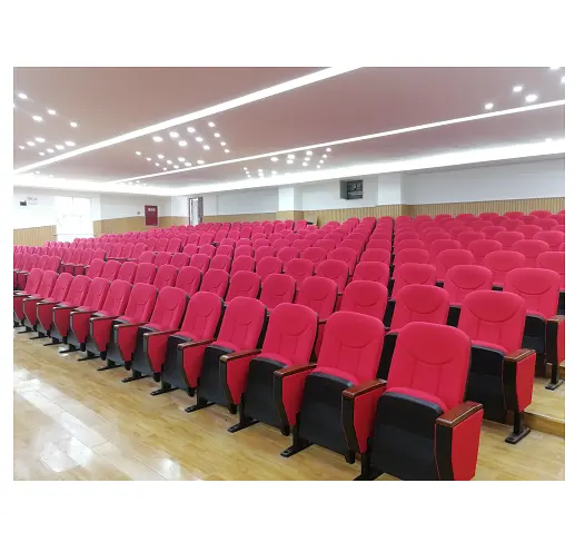 Asiento de auditorio de pie de tela duradera, madera para silla plegable de escuela, iglesia, auditorio con mesa de escritura trasera