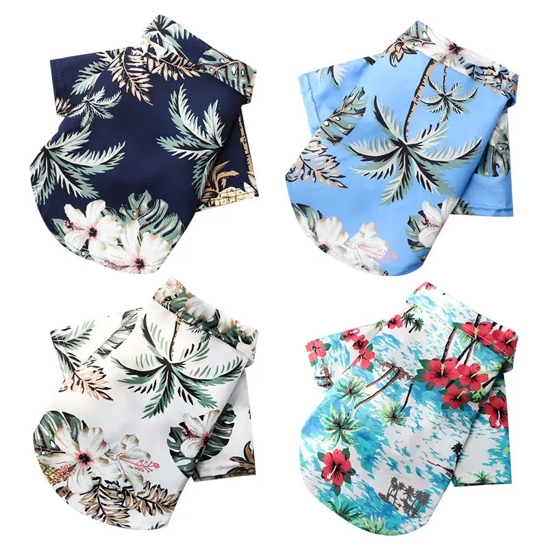 Ropa de verano para perros, camisa de Estilo Hawaiano con estampado de árbol de coco de manga corta, regalo de moda de lujo para mascotas