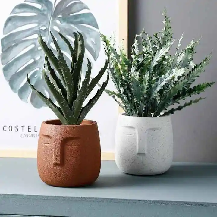 Pot de fleurs en céramique pour plantes d'intérieur, style nordique moderne et minimaliste, en forme de visage mat, décor de balcon