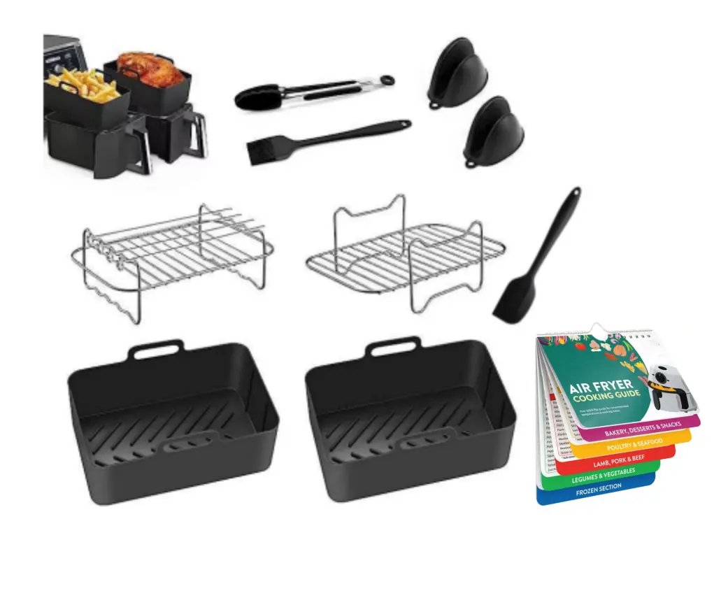 Ensemble d'accessoires pour friteuse à air à double panier Livret de recettes en silicone pour four et cuisine