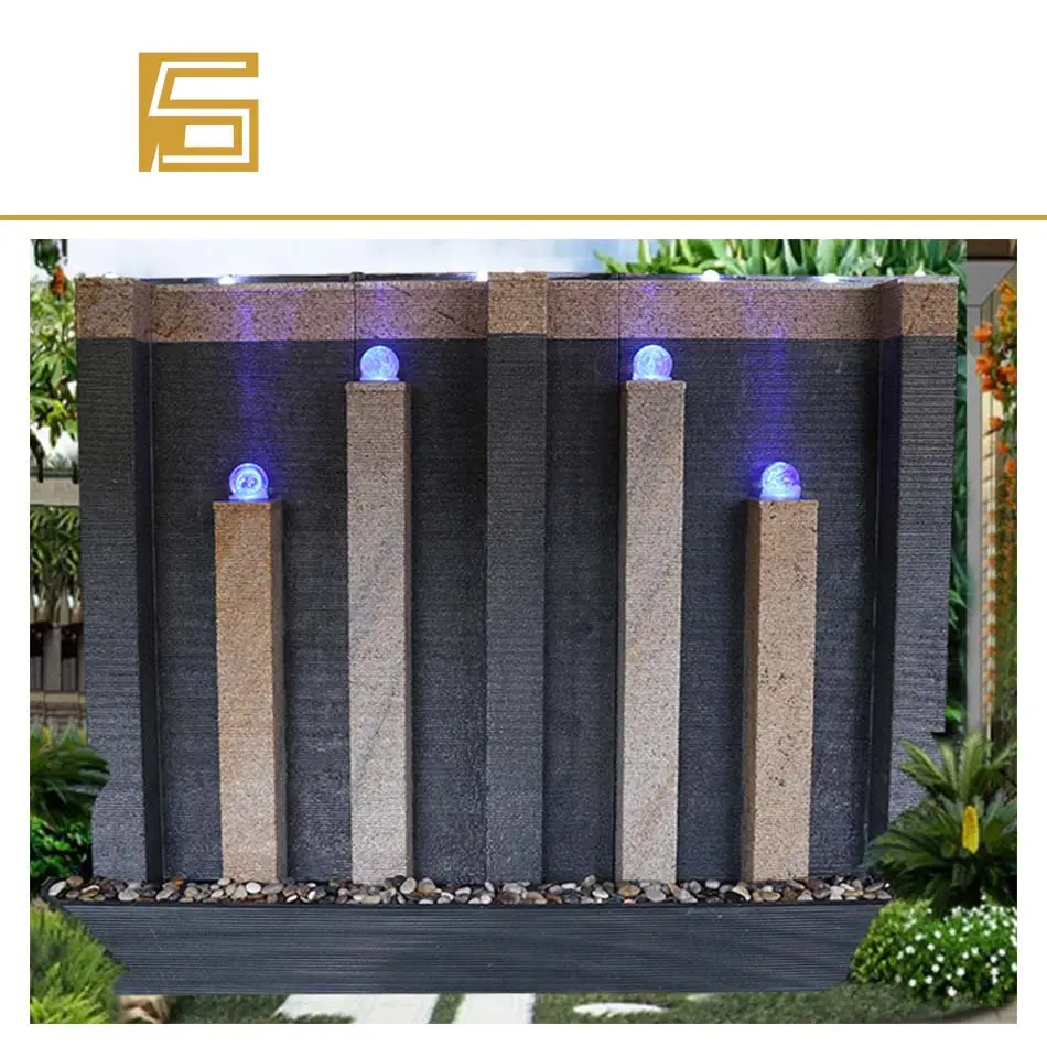 Fuente de pared de agua de piedra para jardín, decoración para el hogar, hotel, exterior, de granito
