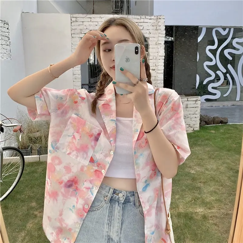 Blusa vintage de verão, harajuku, camisa de manga curta para meninas, tamanho grande, chique, mulheres, bela, floral, rosa, top, estilo coreano