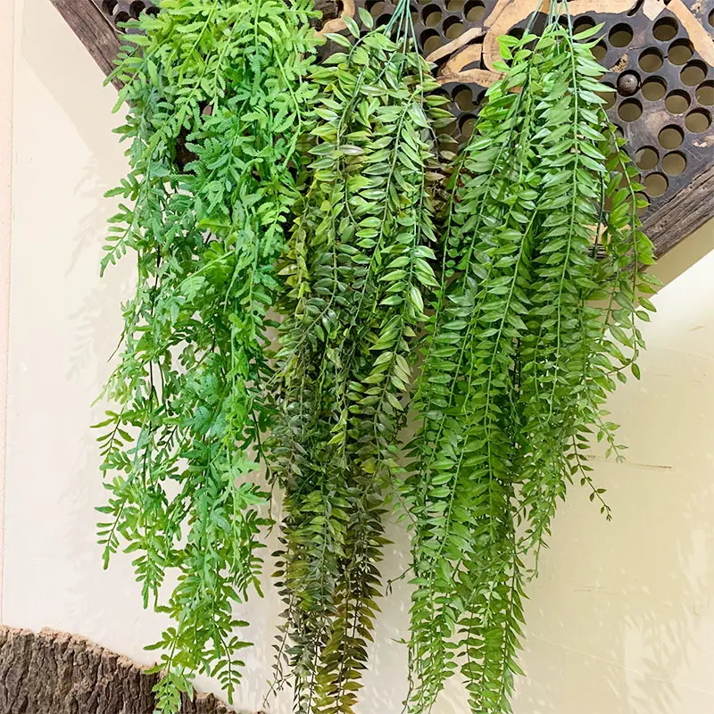 LDPE Garden Fern Leaves Vertical Outdoor Plant Plastic Rattan Wall Foliage Decoration Backdrop Hanging Green Artificial Grass