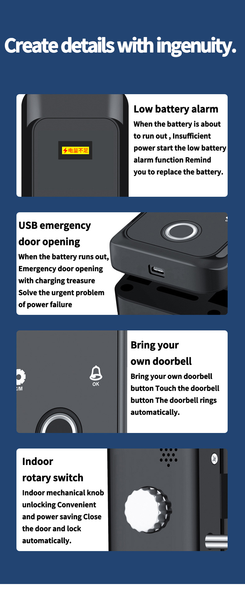 Smart safety door lock guangdong refers to high-definition color screen remote control applet Mechanical key Multi-function lock