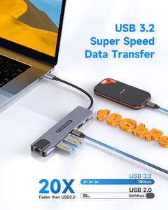 10Gbps อะแดปเตอร์ฮับ USB3.2หลายพอร์ต4K HDR และ1000Mbps Ethernet 6 in 1 USB C Dock สำหรับ MacBook , Dell, HP Laptop - Product Image 4