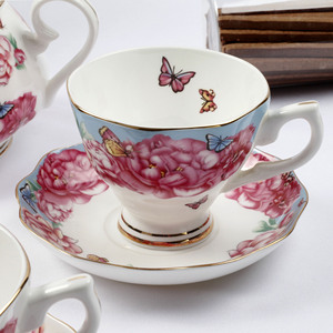 Seramik çay kahve fincanı phnom Penh çiçek kemik çini fincan tabağı seti kapaklı altın jant türk yeniden kullanılabilir arapça buz özel porselen - Product Image 2