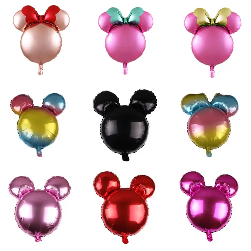 Nuovo Disegno Illuminare Forma della Testa di Mickey Stagnola Aerostato Del Fumetto Dei Capretti Dei Bambini Festa di Compleanno Decorazione Della Fase con Bow-knot Mickey