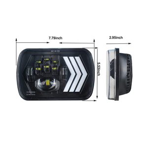 7x6 นิ้ว 100W เลเซอร์ซ้ายและขวาลูกศรทางเดียวสีขาวและสีเหลืองอําพัน DRL คู่สี LED สแควร์ไฟหน้าสําหรับรถยนต์ atv suv