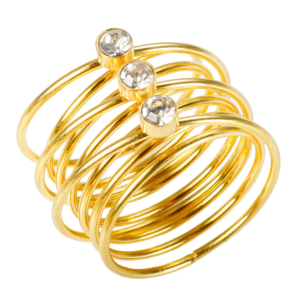 Anello avvolgente multistrato placcato in oro 18K da 16mm in stile strass anello di fidanzamento per donna alla moda regalo di anniversario di lusso