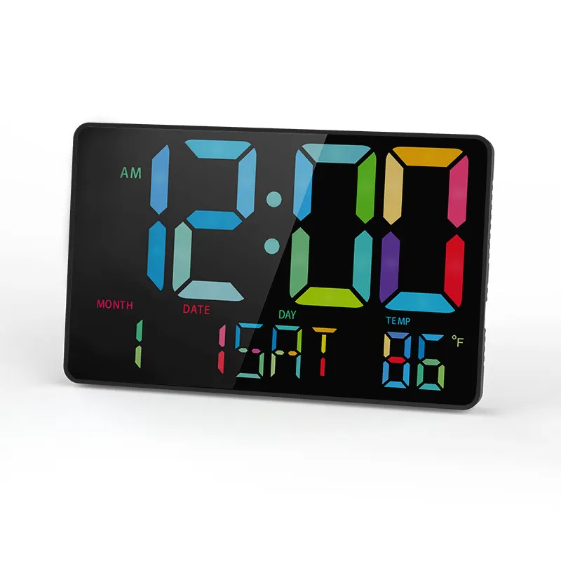 2023 nouvelle horloge murale LED colorée avec température du calendrier télécommandé