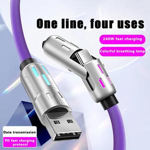 สายชาร์จซิงค์อัลลอยหลายยูเอสบี4อิน1สายชาร์จเร็ว2อิน2ชนิดซิลิโคน C 240W สำหรับโทรศัพท์มือถือ - Product Image 3