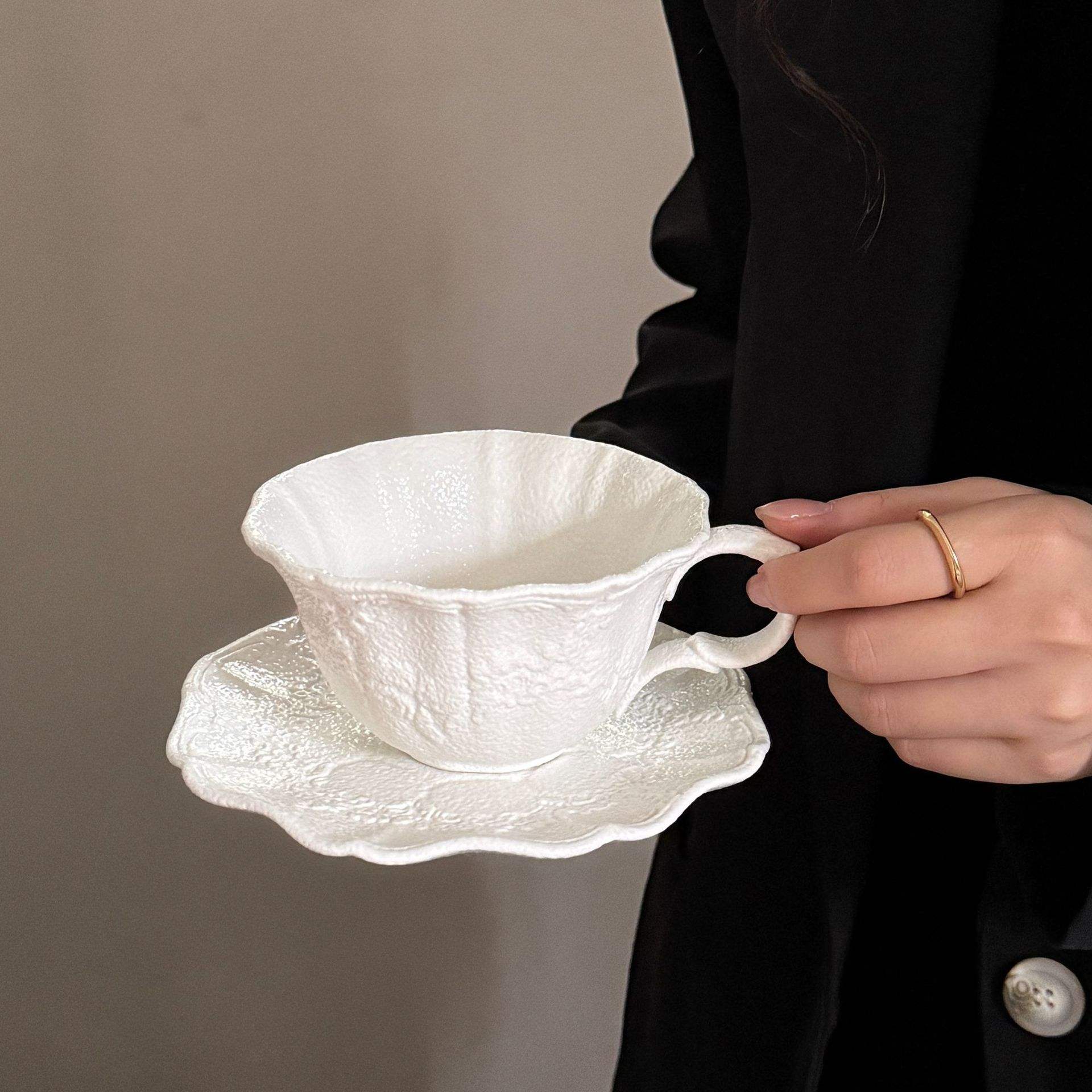 Matte white moonlight lace cups and plates