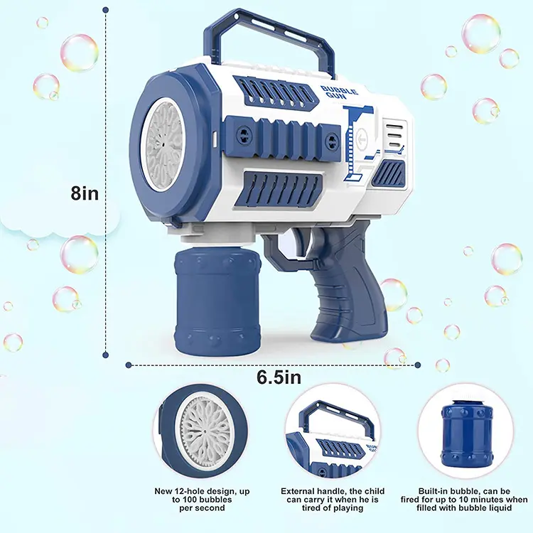 Electric High Speed Bubble Machine with Light Music Automatic 12 Holes DIY Bubble Bazooka Launcher Toys For Kids Adult