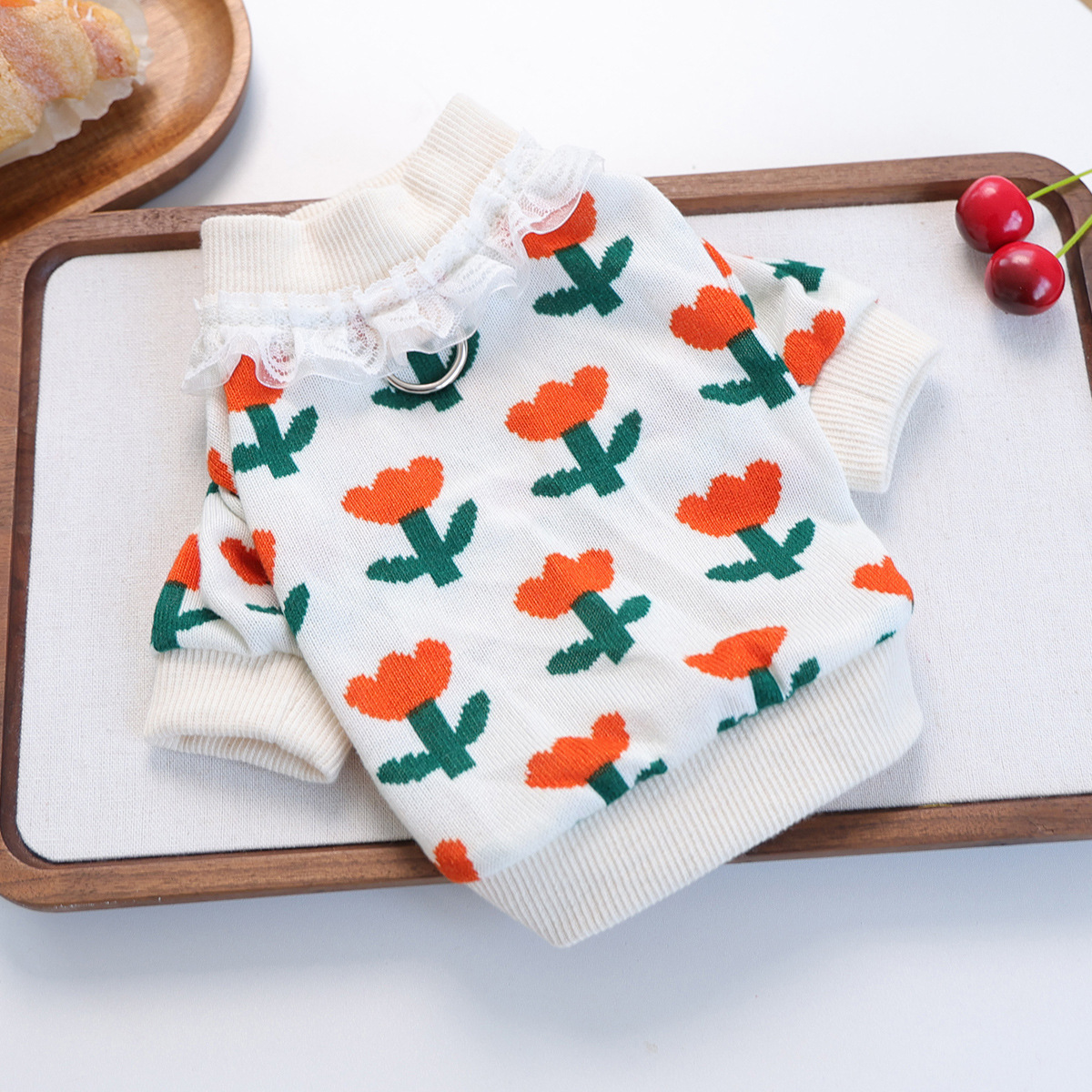 Suéter de punto con flor de tulipán - Blanco