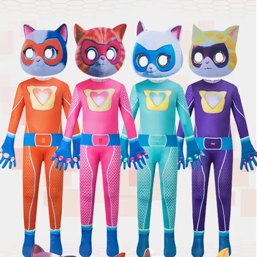 BAIGE 2024 nueva llegada niños dibujos animados lindo Super gato mono Halloween carnaval divertido disfraz para niños