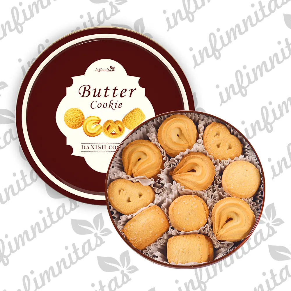 Produce biscotti biscotti regalo che vendono cibi ad alto contenuto calorico in stile danese biscotti rotondi al burro