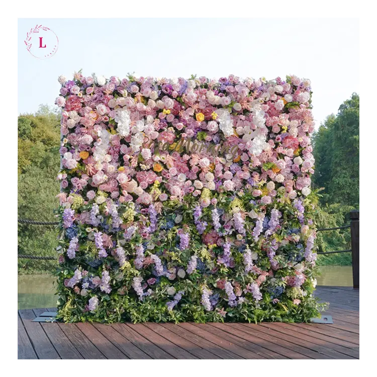 5D sfondo floreale da parete 8ft x 8ft di seta artificiale arrotolare la tenda bianca rosa rosa rossa parete del fiore di nozze del mattino