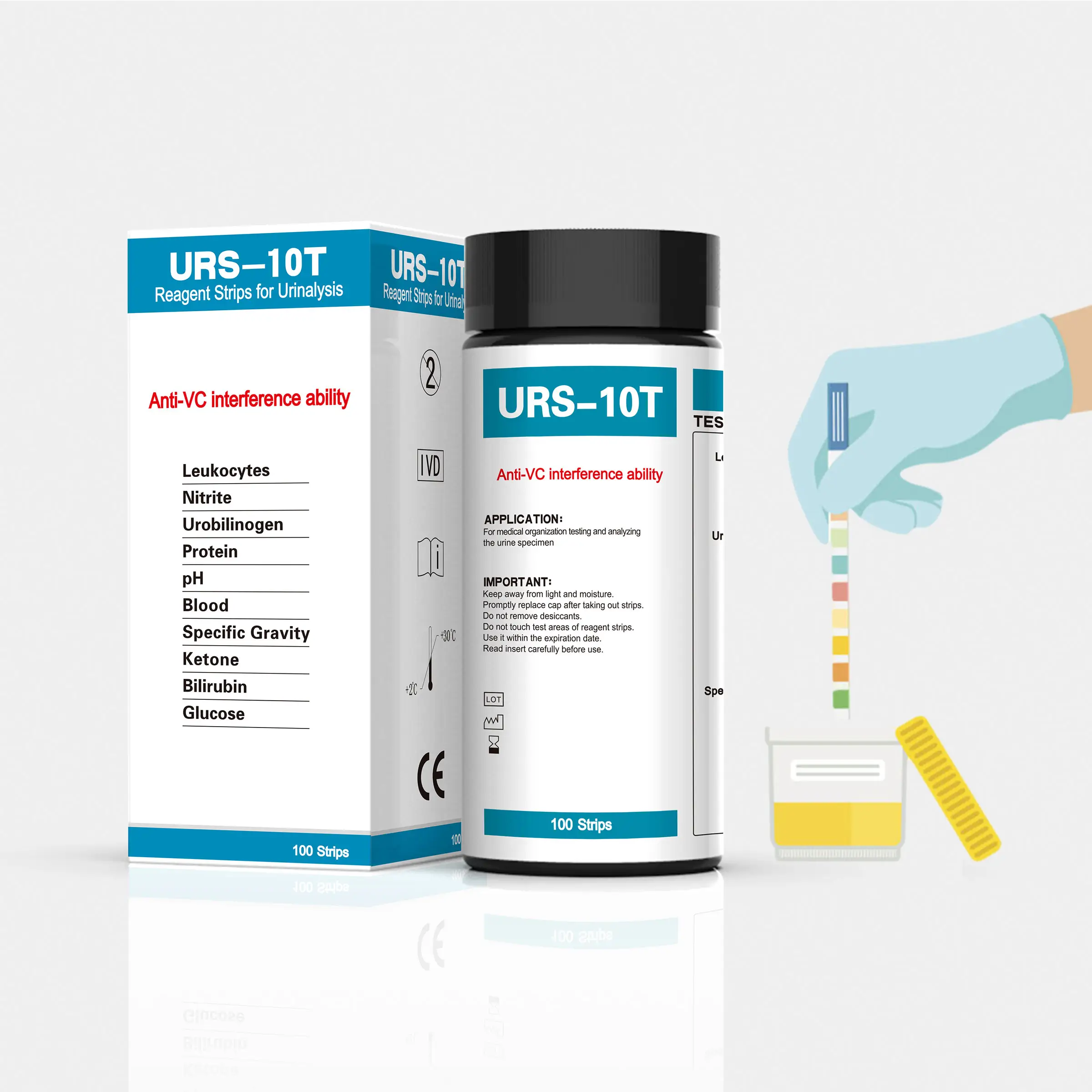 URS-10T тест-полоски для анализа мочи, тест-полоски для анализа мочи, тест-тест на глюкозу, кетон, pH, белок, кровь, SG