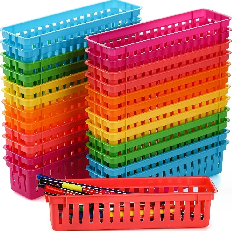 12 pièces/ensemble porte-stylo personnalisé aux couleurs assorties pour les salles de classe scolaires paniers en plastique de bureau paniers de rangement de papeterie