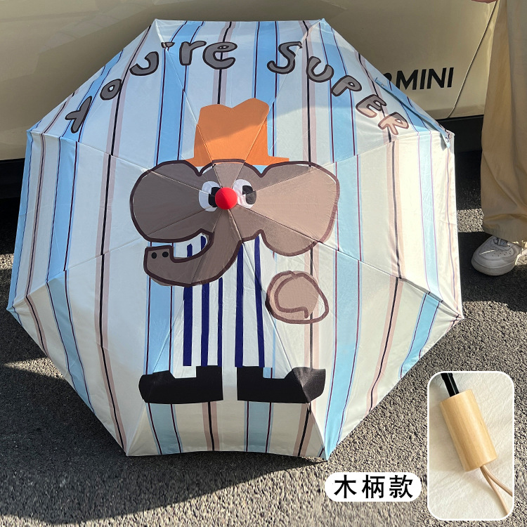 Cute baby elephant wooden handle umbrella cap ball