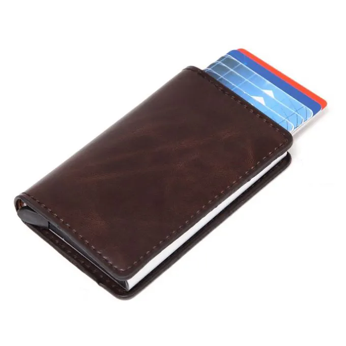 Pop Up Wallet RFID-Blockierung Aluminium Automatische Kreditkarten etui Minimalist Slim Leather Smart Wallet