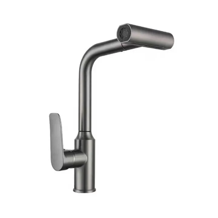 New Design Pull-Down Rainfall Kitchen Faucet Stainless Steel Multipurpose With Side Spray Gun Gray Sink Faucet