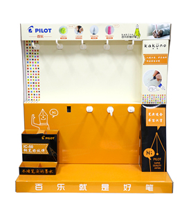 PDQ-Mostrador de cartón corrugado personalizado, ganchos de exhibición de mesa superior para bolígrafos, exhibición de papelería en tiendas al por menor