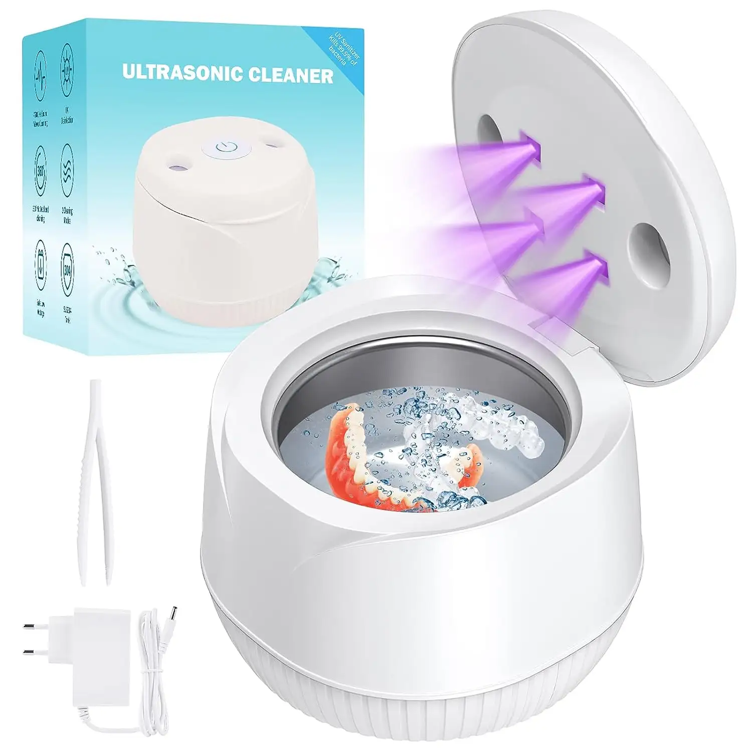 Draagbare Mini Huishoudelijke Tandheelkundige Pod Ultrasone UV-Reiniger Machine Voor Sieraden, Kunstgebit, Aligner, Houder, Whitening Trays