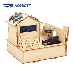 STEM Educación Pantalla LCD PIR Sensor de cuerpo humano Casa de madera DIY para Arduino Robot Smart Home Kit Microbit V2