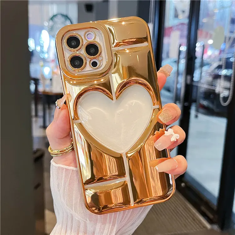 Fashion Hot Sale Phone Cover 6D Electroplating Phone Case For iPhone 13 pro max 12 11 14 big love shape case