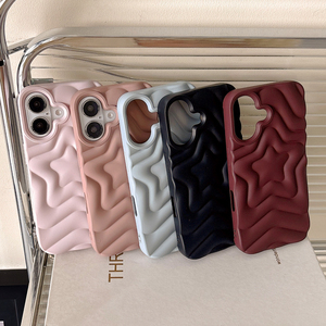 3D Cute Stars Wave Pattern Soft TPU Phone Case for iPhone 13 14 15 16 Pro Max Stylish Matte Solid Color Shockproof Cover <strong>Shell</strong> - Product Image 1