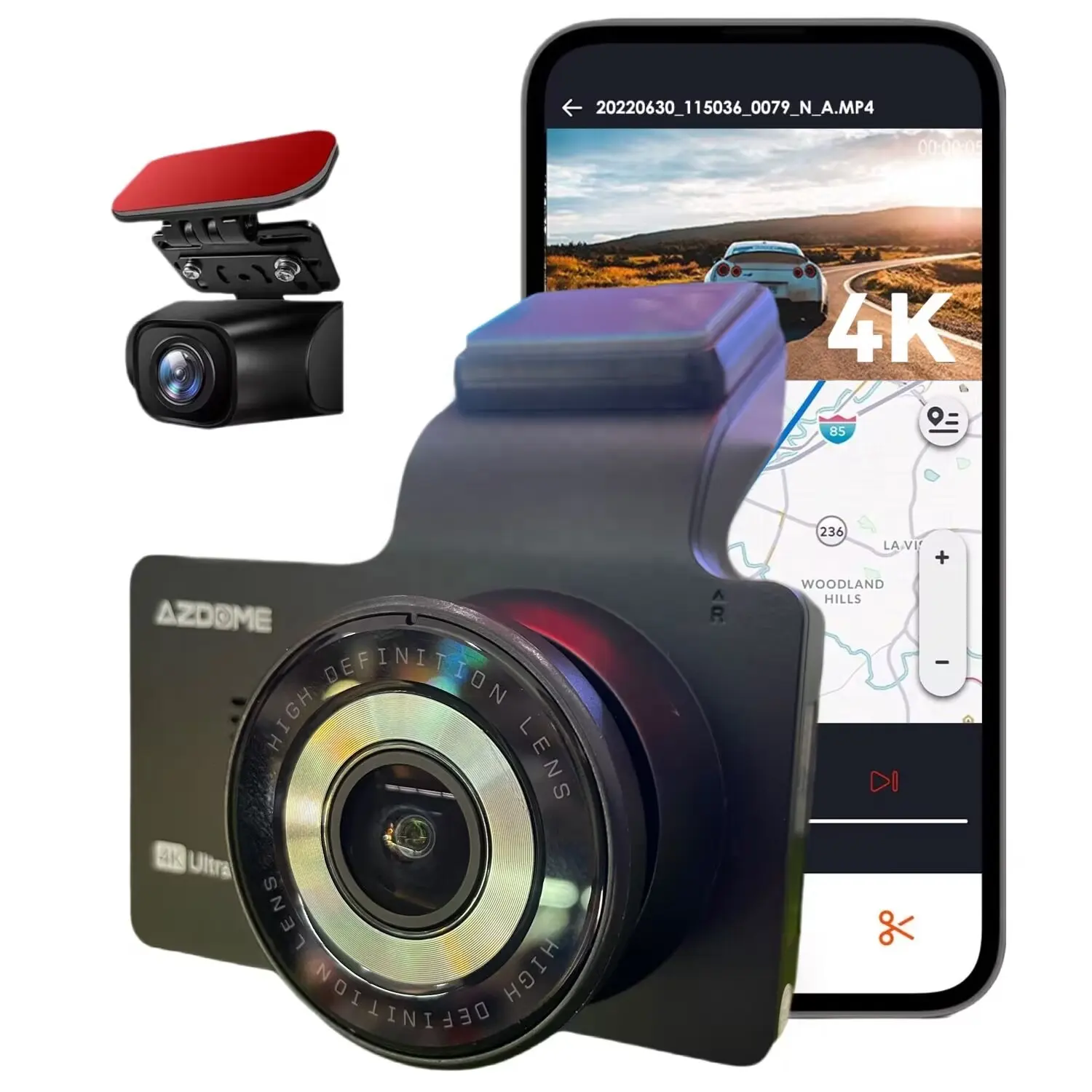AZDOME-Cámara de salpicadero DVR M63 Ultra HD 4K para coche, grabadora de conducción con wifi, GPS, lente dual delantera y trasera, 4K, visión nocturna