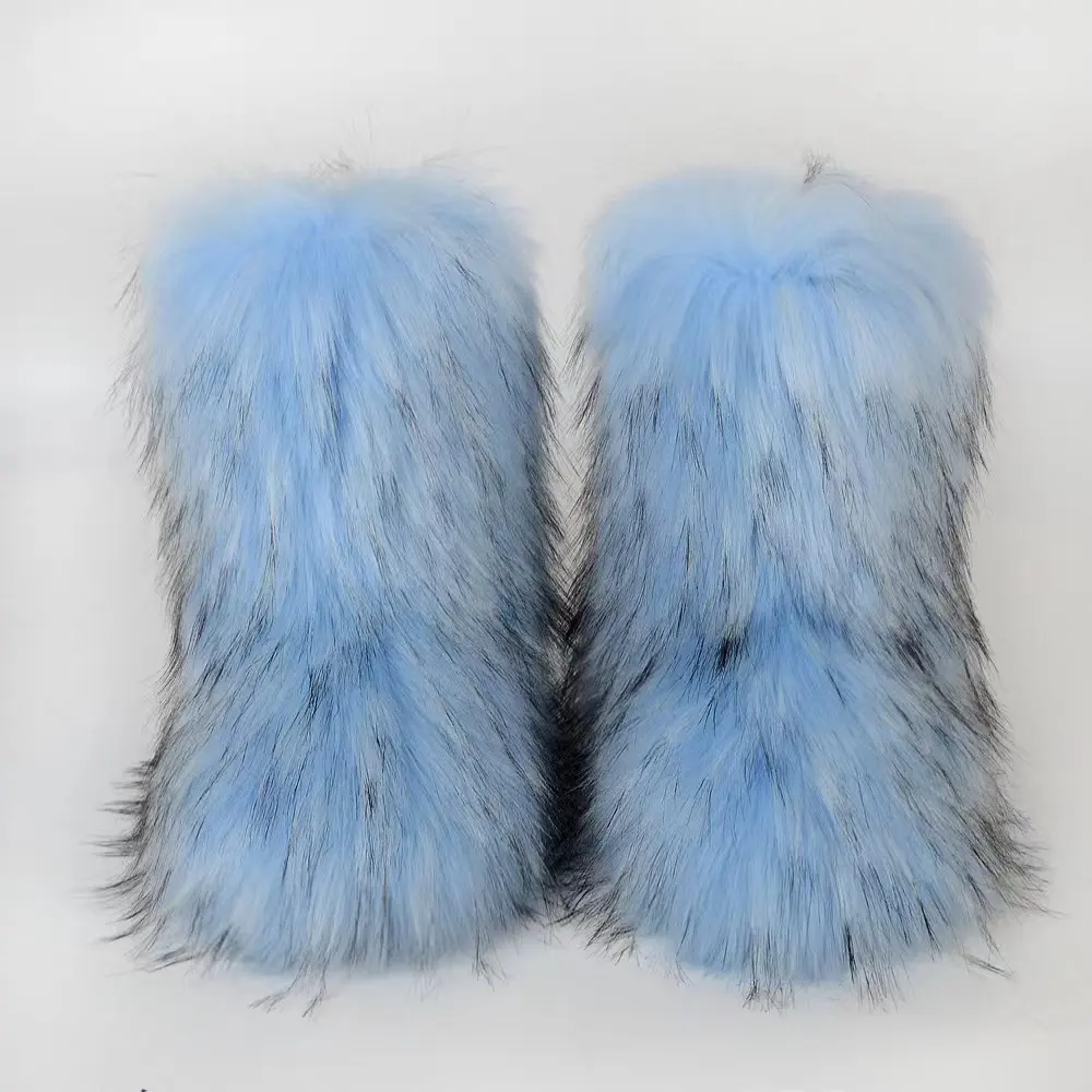 2023 sıcak satış bayanlar taklit rakun kürk çizmeler fabrika toptan yüksek kaliteli kar botları kürk kar botları