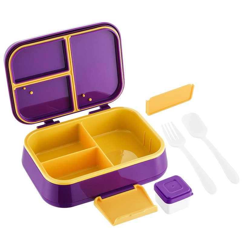 3 boîtes violettes à compartiments (incluant une boîte à sauce)